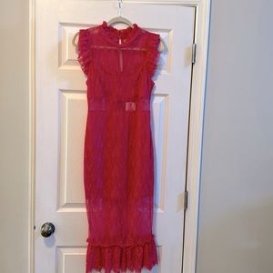 NWT Endless Rose Saige Sheer Lace MIDI Dress - Size Medium